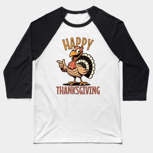 Happy Thanksgiving Happy Turkey Cartoon Retro Style Baseball T-Shirt